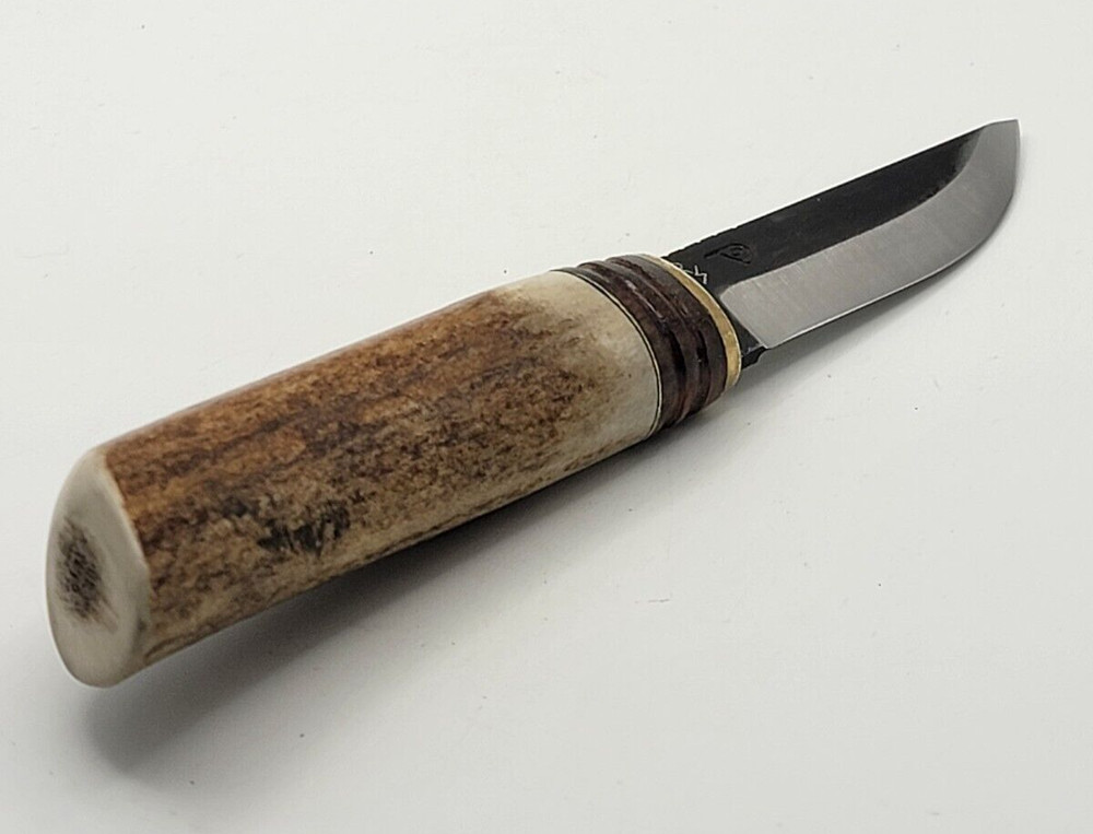 Handmade Puukko Knife Forged Blade Antler W/ Sheath E39