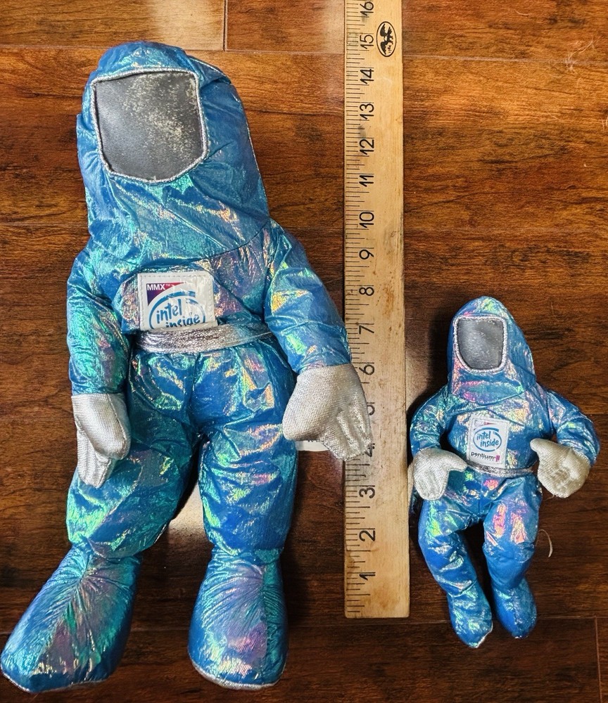 2 Vtg Intel Inside Pentium II Spaceman Plush Bunny People Computer Tech 1997