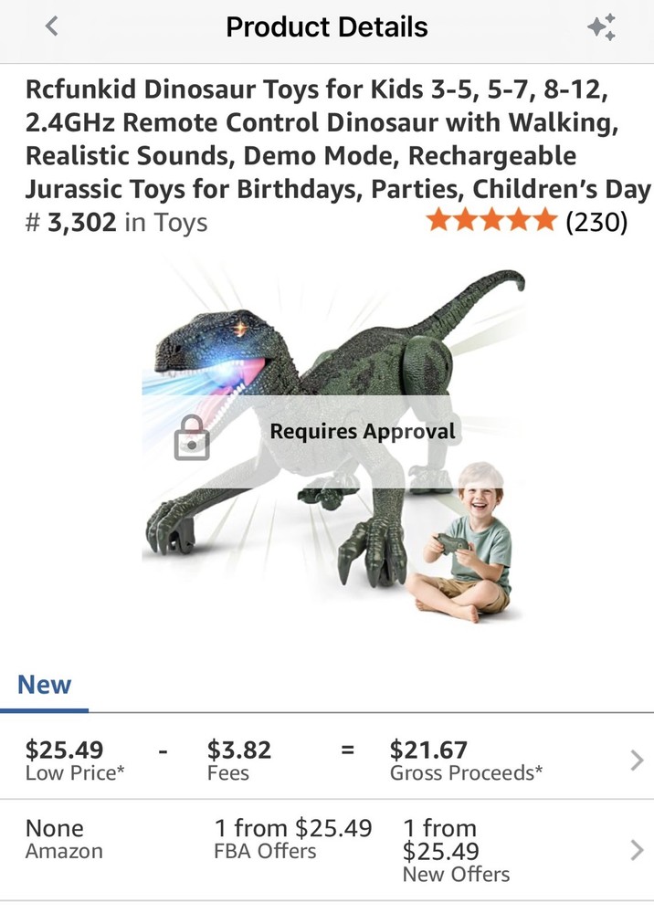 Remote Control Dinosaur for Kids , w/ Sound & Light Effects
