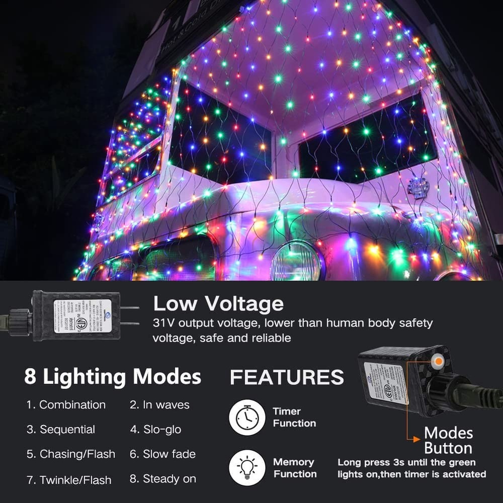 12ft x 5ft 360 LED Christmas Net Lights, 8 Modes Waterproof With Timer Low Vo...
