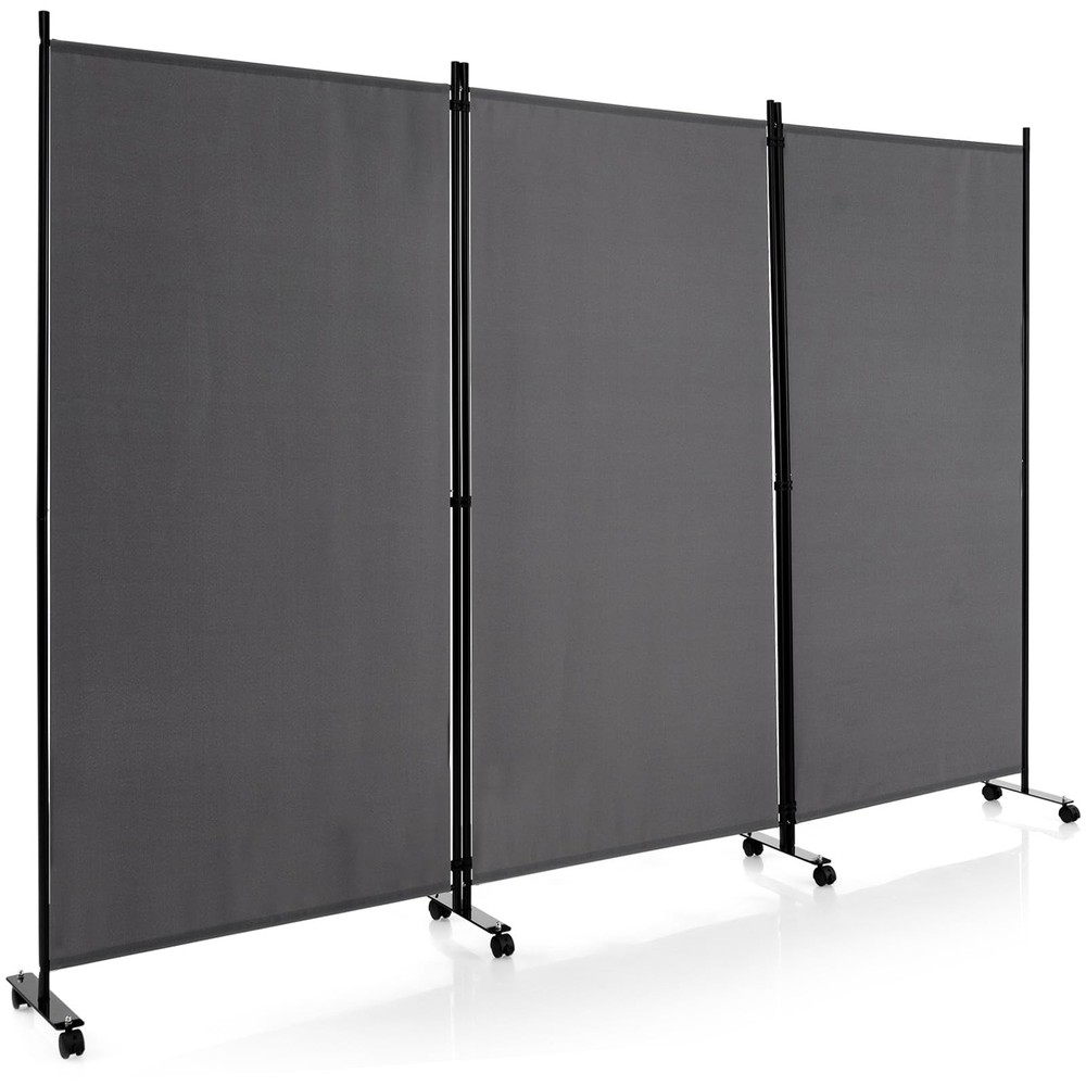 3 Panel Room Divider with Wheels, 103''W x 71''H Folding Privacy Screen, Roll...