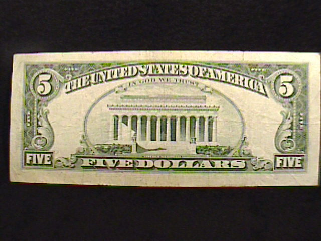 ERROR $5 FIVE DOLLAR BILL, PARTIAL OVERPRINT, DARK INK