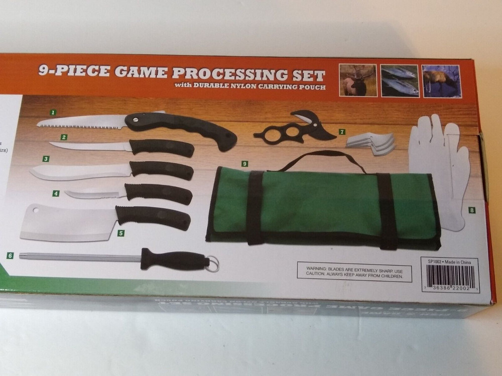 Fish & Game 9-Piece Game Processing Set w/Durable Nylon Carrying Pouch NEW
