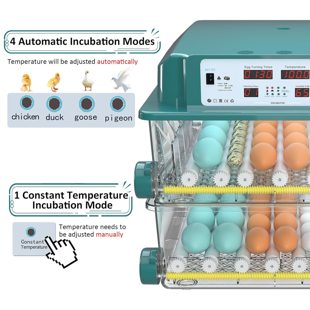 Incubators for Hatching Eggs 120, Chicken Egg Incubator with Automatic Egg Turni