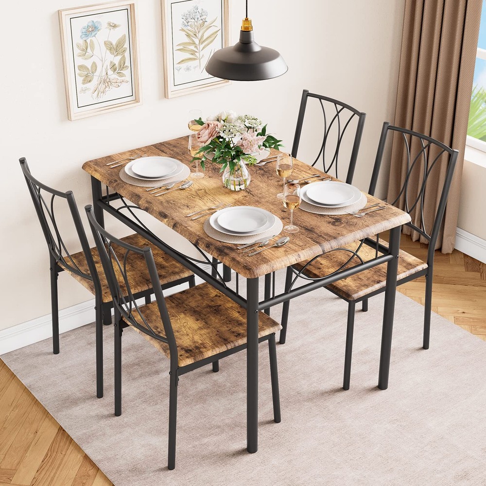 ✅5-Piece Dining Table Set for Small Space Kitchen Table Set for 4 Retro Brown NE