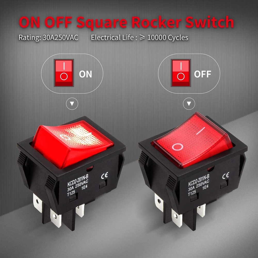 Heavy-Duty 30A Rocker Toggle Switch - DPST Design with Light Indicator - 3 Pack