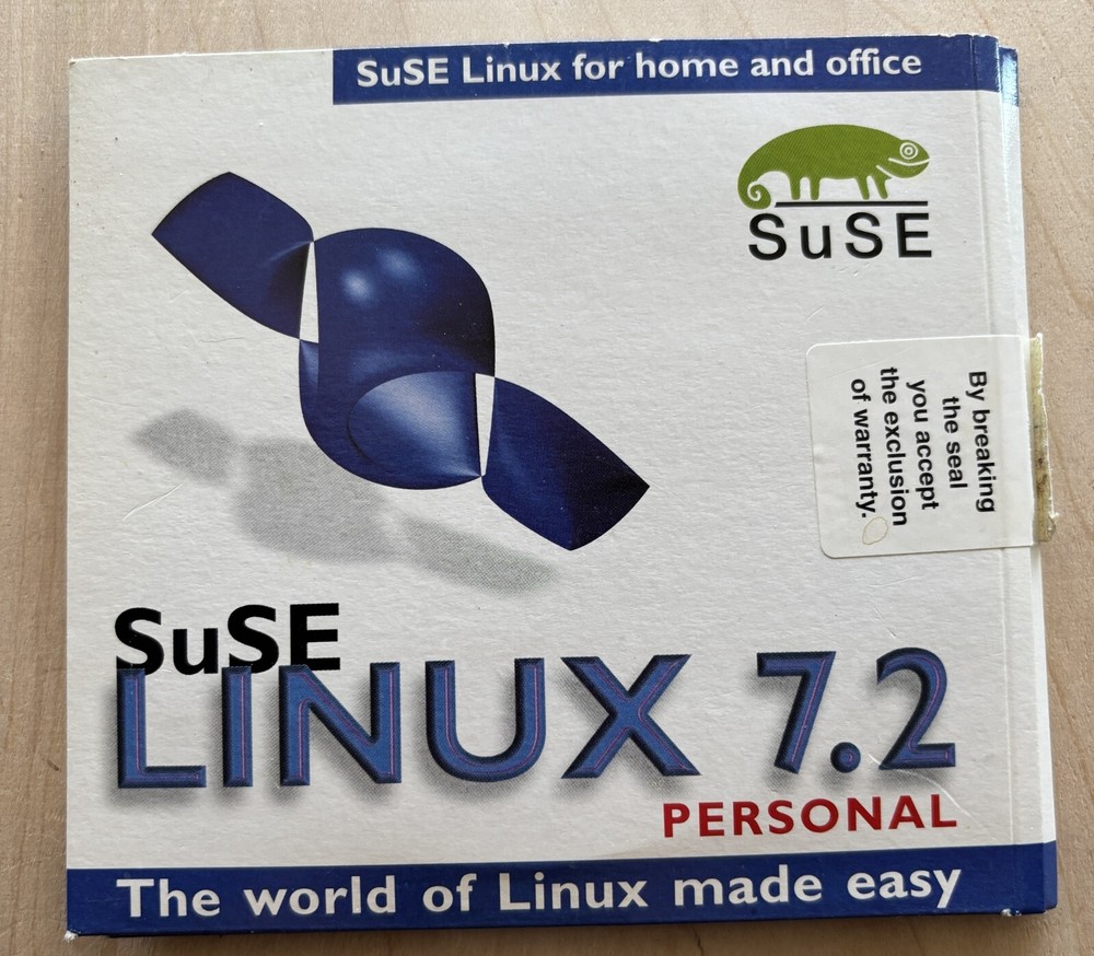 SuSE Linux 7.2 Personal Software 3 CDs Cardboard Folder
