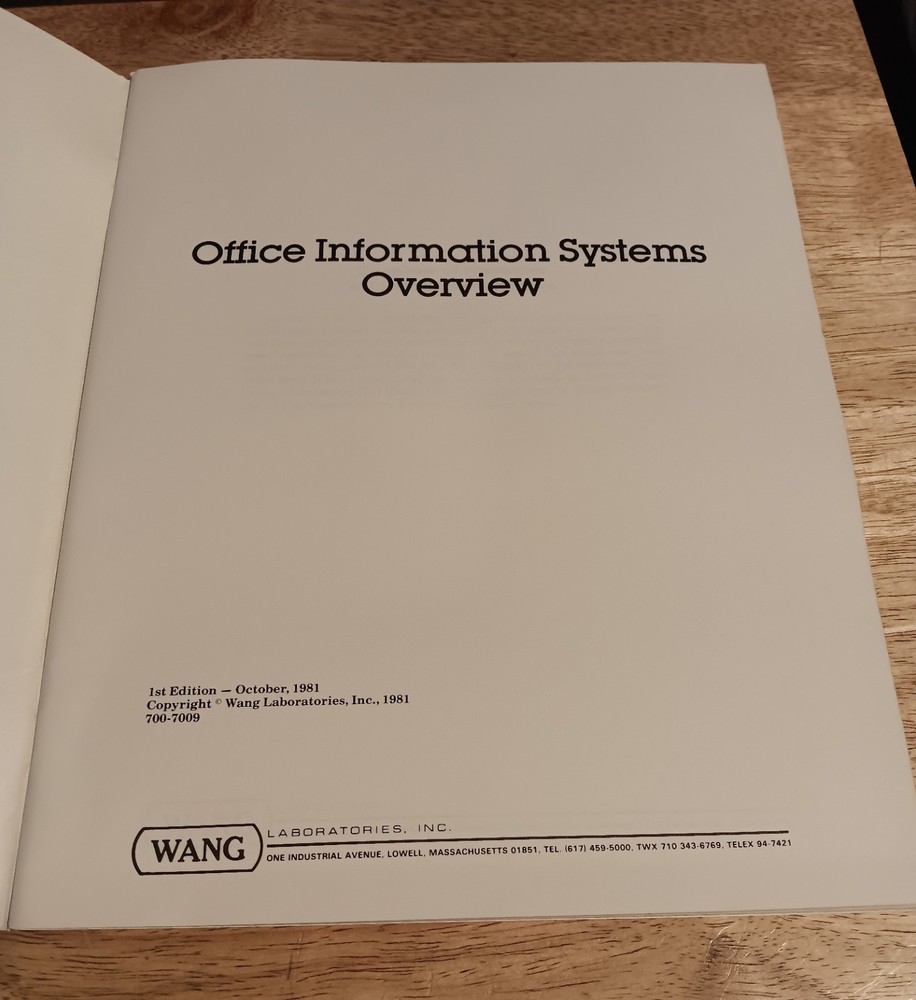 Wang Laboratories Office Information Systems Overview 1st Edition 1981