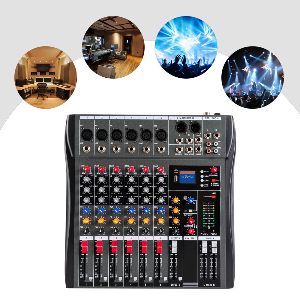 Professional Digital 6Channel Bluetooth Live Studio Audio Mixer Power Mixing USB