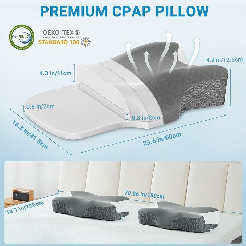 CPAP Neck Pillow Ergonomic Memory Foam Adjustable Height Side Sleepers Support