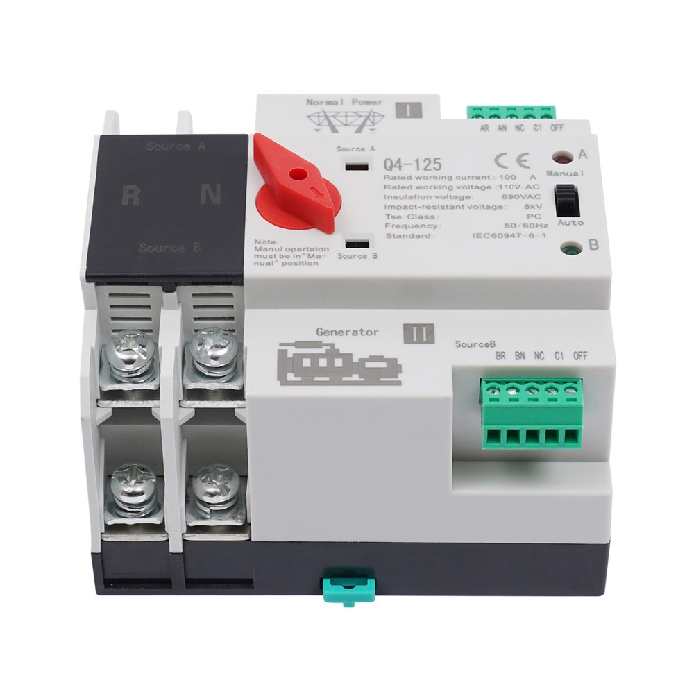 PC Level Dual Power Automatic Transfer Switch 2P Generator Changeover 110V/100A
