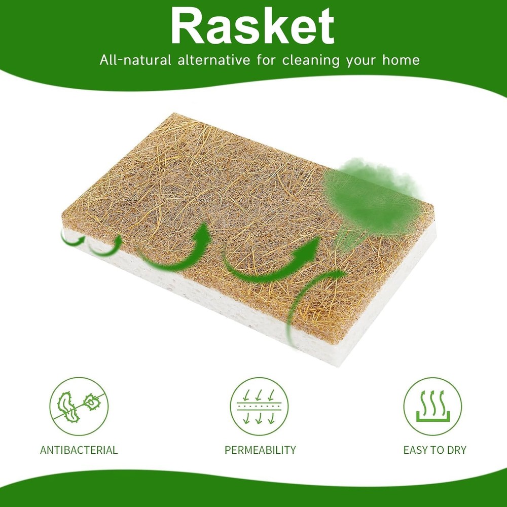 Rasket 10 Pack Biodegradable Natural Sponges Kitchen - Compostable White