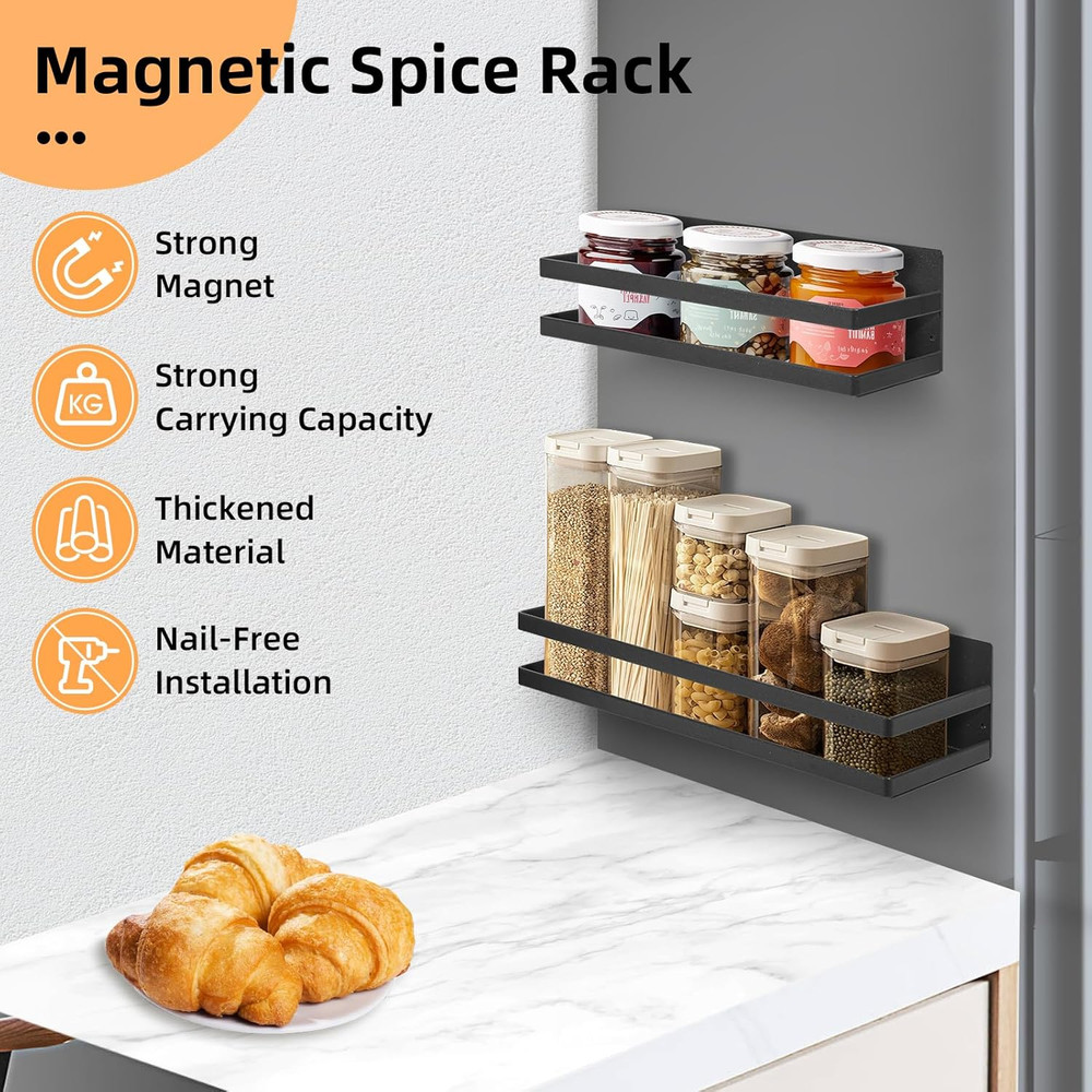 2 Pack Magnetic Spice Rack for Refrigerator, Metal Magnet Shelf Kitchen Storage