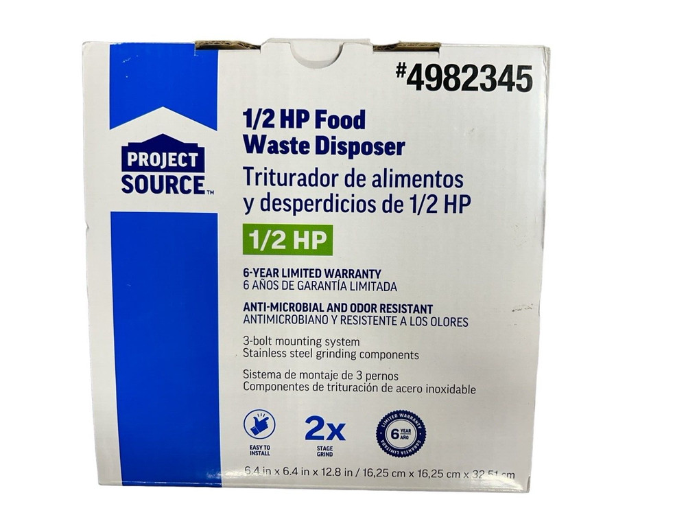 PROJECT SOURCE 4982345 UNIVERSAL 1/2 HP FOOD WASTE DISPOSER DISPOSAL
