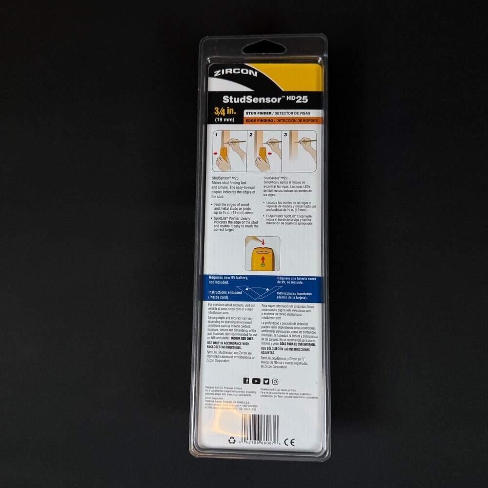 Zircon StudSensor HD25 Stud Finder with Decorating Guide - New
