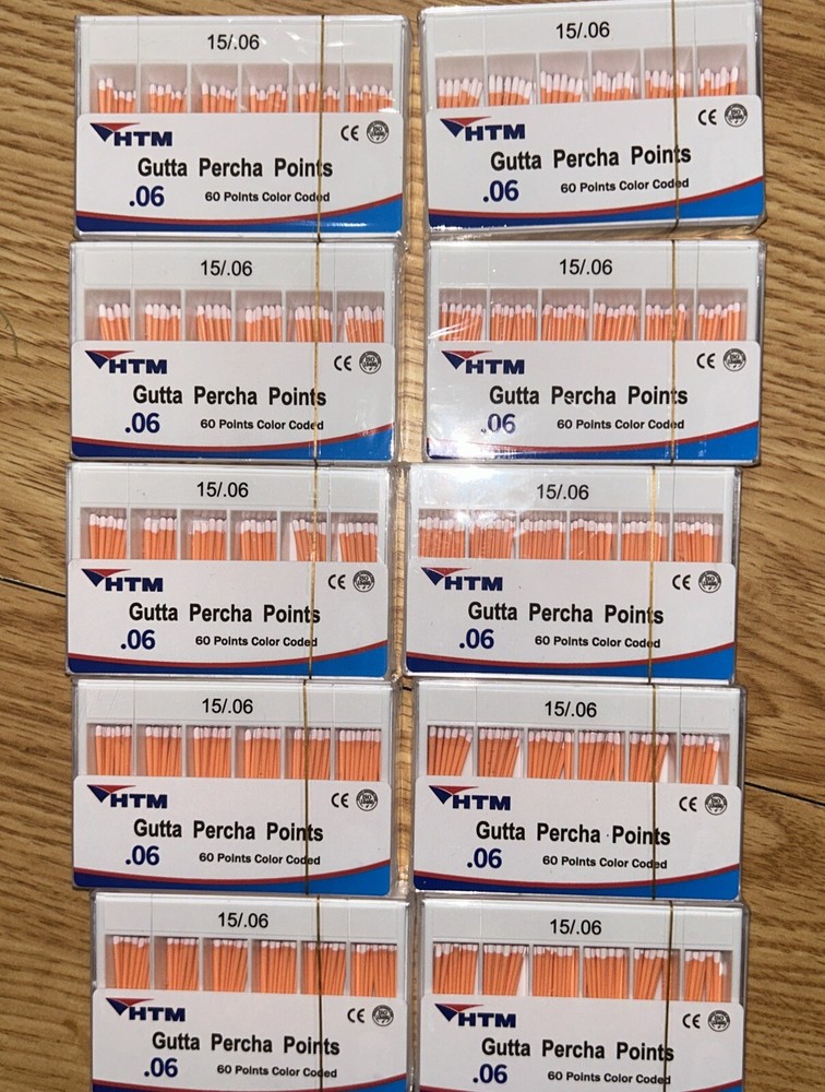 HTM Gutta Percha Points 15 / .06 60 Points per Box 10 Pack Dental Root Canal