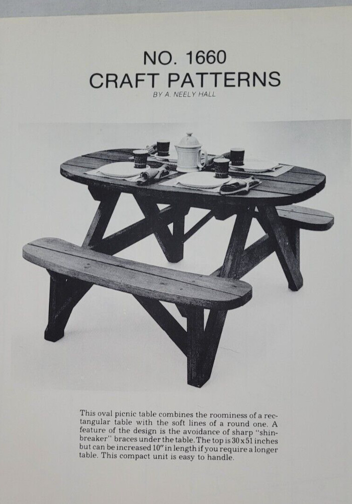 Craft Patterns ~ Oval Picnic Table &Benches ~ #1660 ~ Neely Hall
