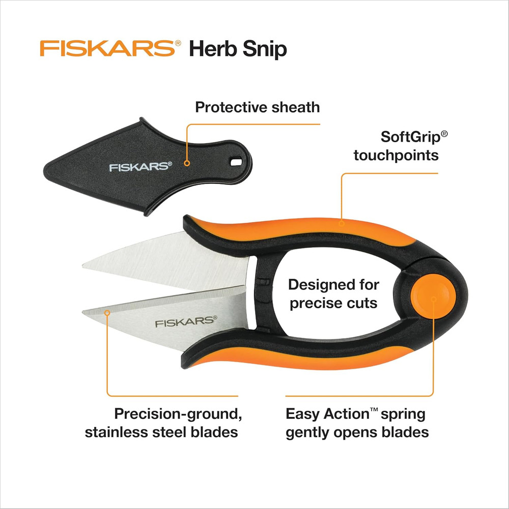 Fiskars Herb Garden Scissors, 5" Garden Shears, Handheld Herb Snips with Sheath