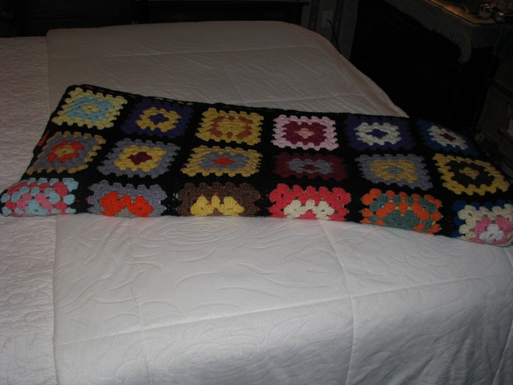 Handmade Crocheted Afghan/Blanket Multicolor & Black Trim Edging