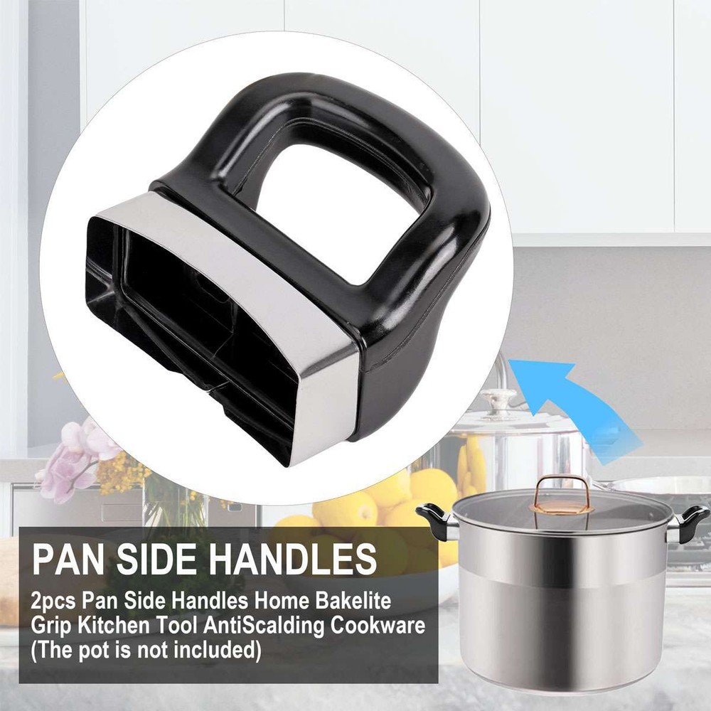 2 Pot Side Handle Replacement Cookware Pot Saucepan Hand Kitchen Grip Black