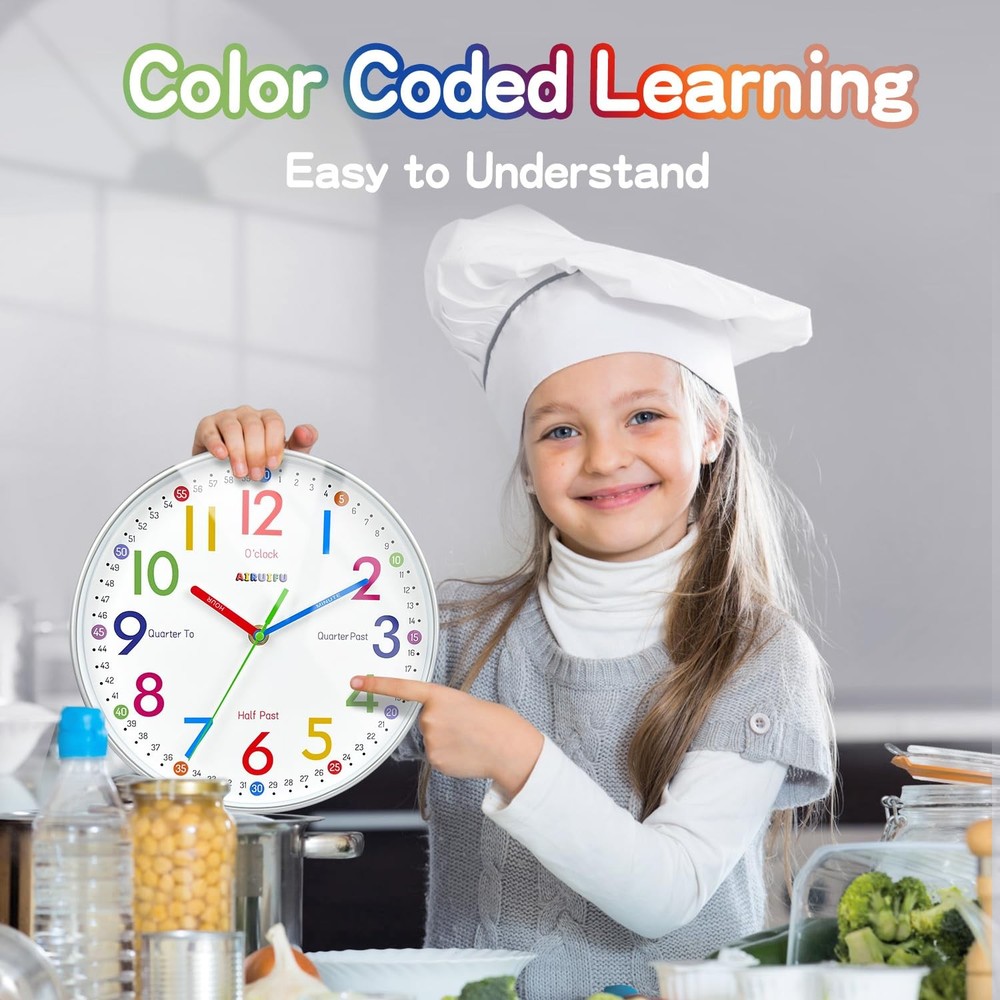 Kids Learning Clock Silent Analog Wall Clock Teaching Time Classroom