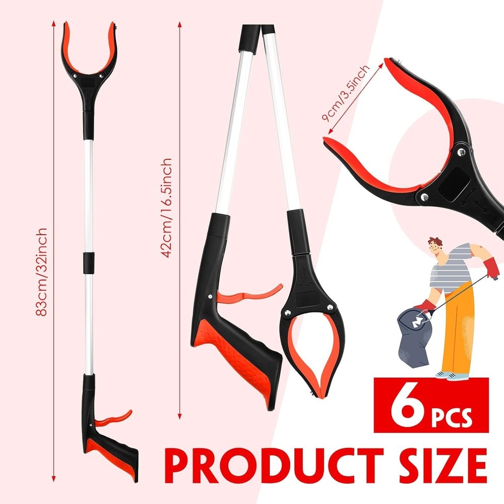 6 Pack Trash Grabber Reacher Tool for Elderly, 32" Foldable Trash Picker Uppe...
