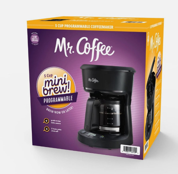 Mr. Coffee 5-Cup Programmable Coffee Maker, 25 oz. Mini Brew, Black Open Box New