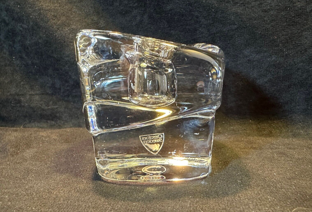Orrefors Scandinavian Crystal Cube Candlestick Holder