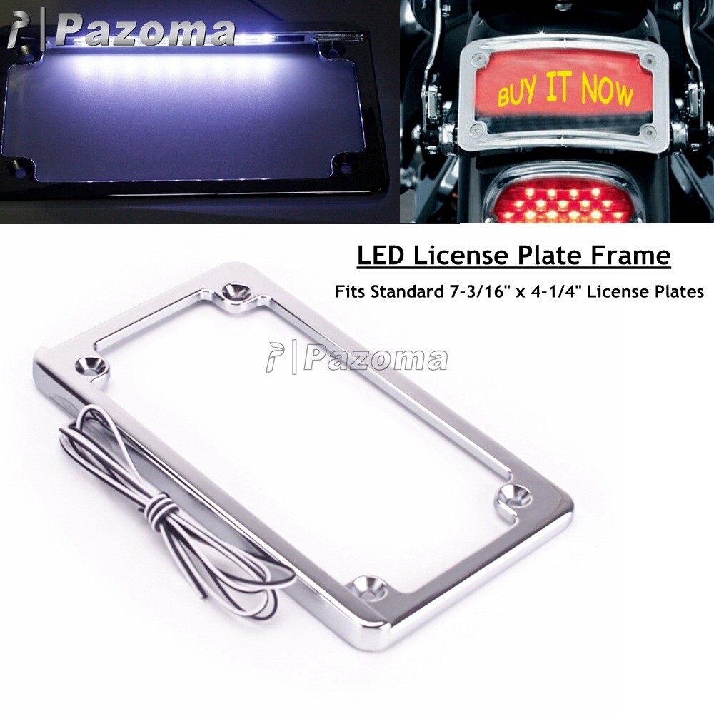 Motorcycle Chrome LED License Plate Bracket Frame w/ Light For Harley Davidson