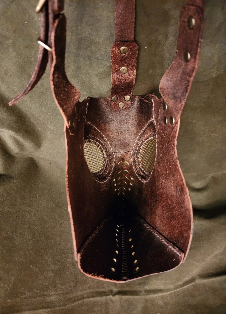 PLAGUE MASK, LEATHER WITH BRASS HARDWARE, HANDCRAFTED, AUTHENTIC CHARACTER .