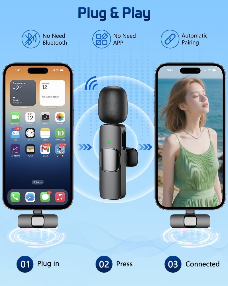 Pink Wireless Lavalier Microphone for iPhone & Android - Mini Clip-On