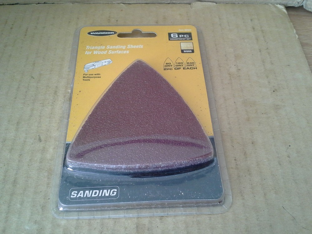Warrior #68954 6PC Assortment Set Triangle Sanding Sheets 60,120,240 Grit, NOS