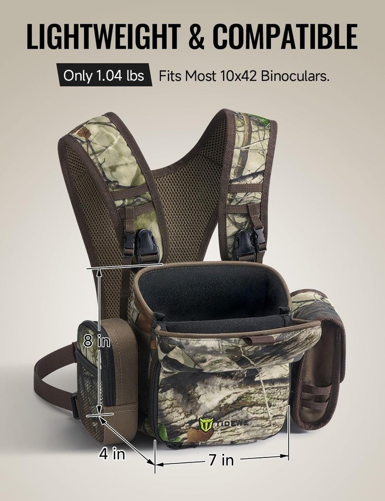 Binocular Harness Chest Pack with MOLLE System, 2 Detachable Pouches, Silent