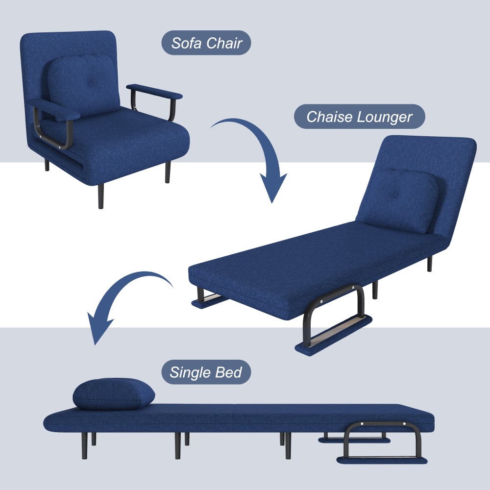 3-in-1 Folding Sofa Bed w/ Adjustable Backrest - Space-Saving Sleeper Blue