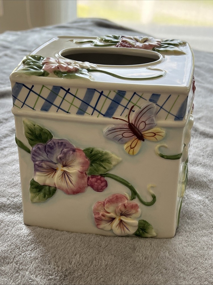 Fitz & Floyd Classics Halcyon Ceramic Tissue Box Cover Floral Handcrafted