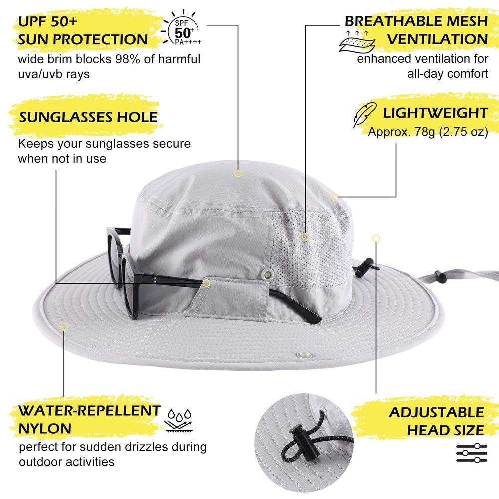 Connectyle Men's Adjustable UV Protection Safari Hat One Size, Light Grey