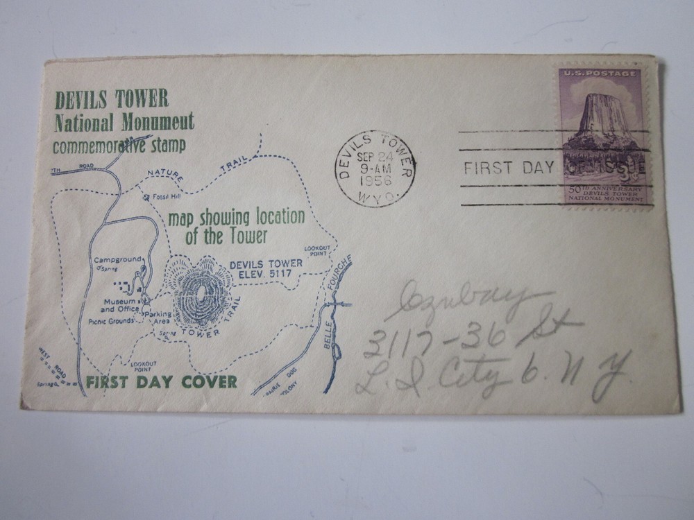 US FDC #1084 RARE DEVIL TOWER WYOMING AREA MAP CACHET