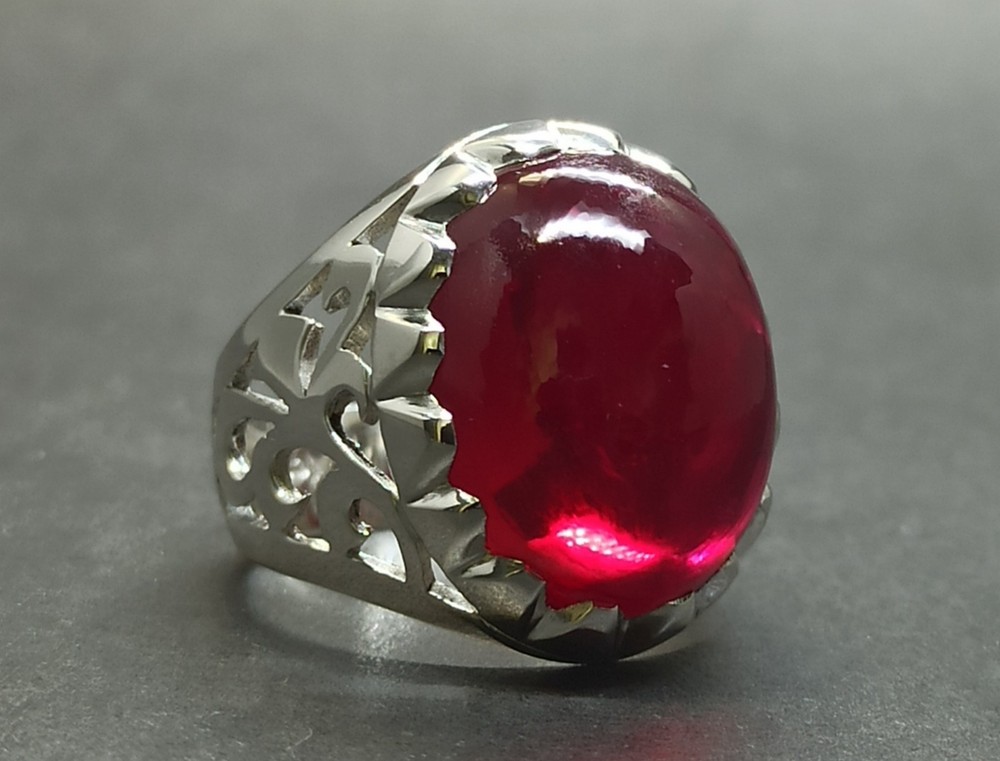 Cabochon Deep Red Ruby Men’s Ring 925 Sterling Silver Handmade Yakoot Rubin