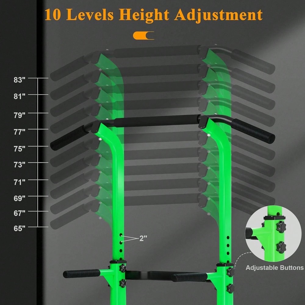 Power Tower Pull-Up Dip Station Strength Training Home Gym Green