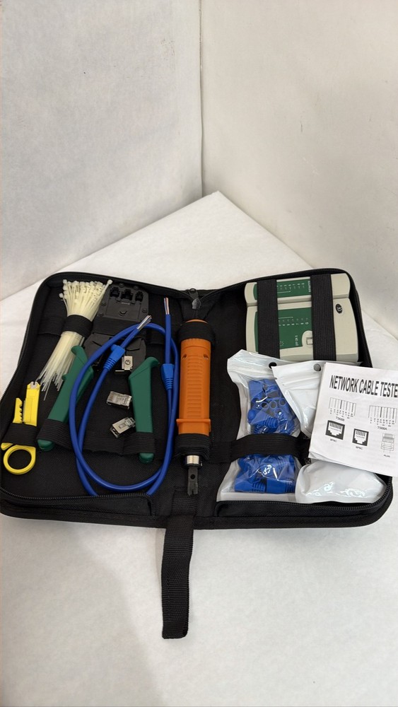 RJ45 Network Tool Kit Tester Crimper Stripper CAT5e CAT6 LAN w/ Case
