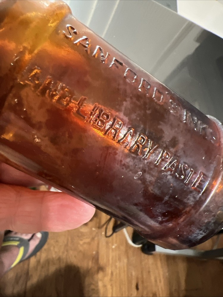 SANFORD'S INKS & LIBRARY PASTE #3 Corked 6" TALL BOTTLE AMBER