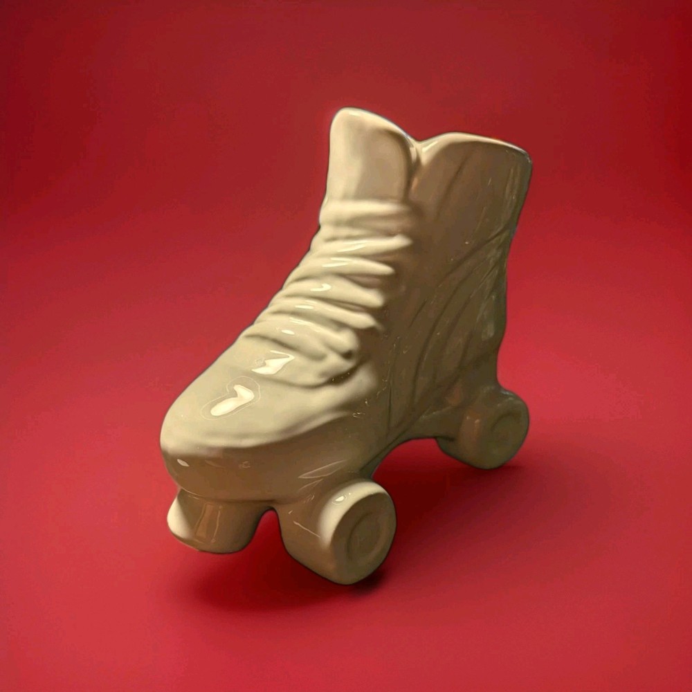 White Retro 80s Quad Roller Skate Planter Vase