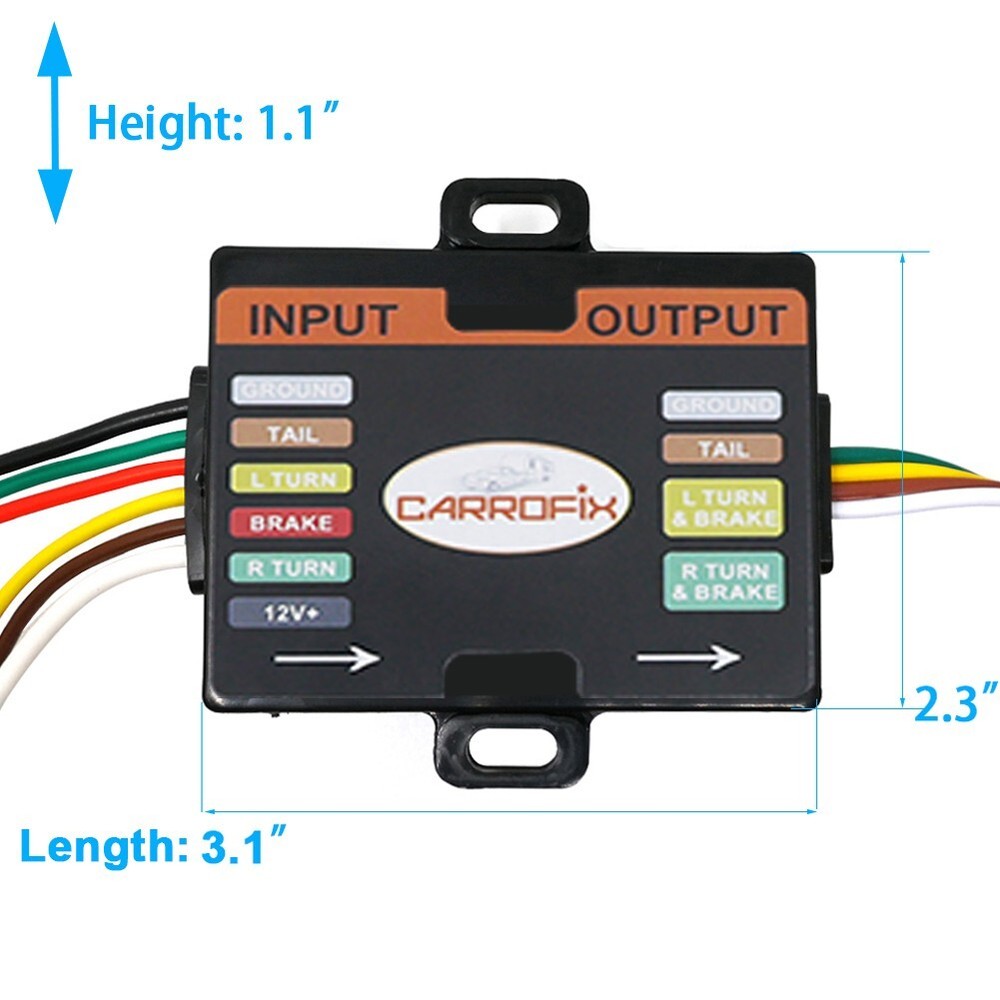 Circuit Protected Powered Tail Light Converter with 4-Way Flat Trailer Connector
