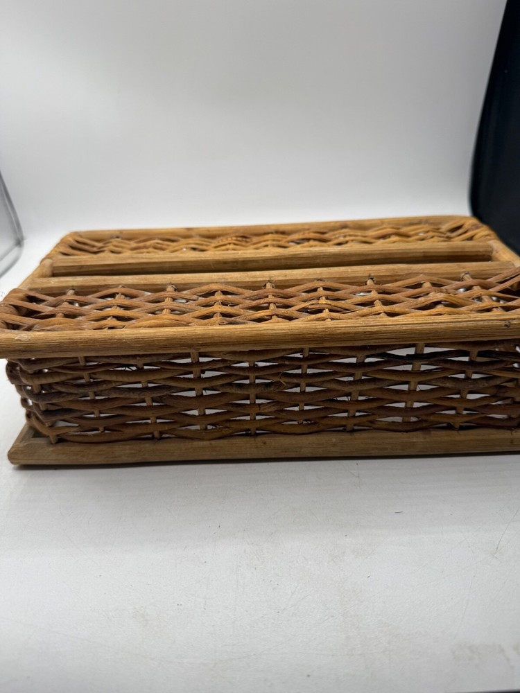 Vintage Wicker Tissue Box Cover Woven Rectangular Made In Philippines