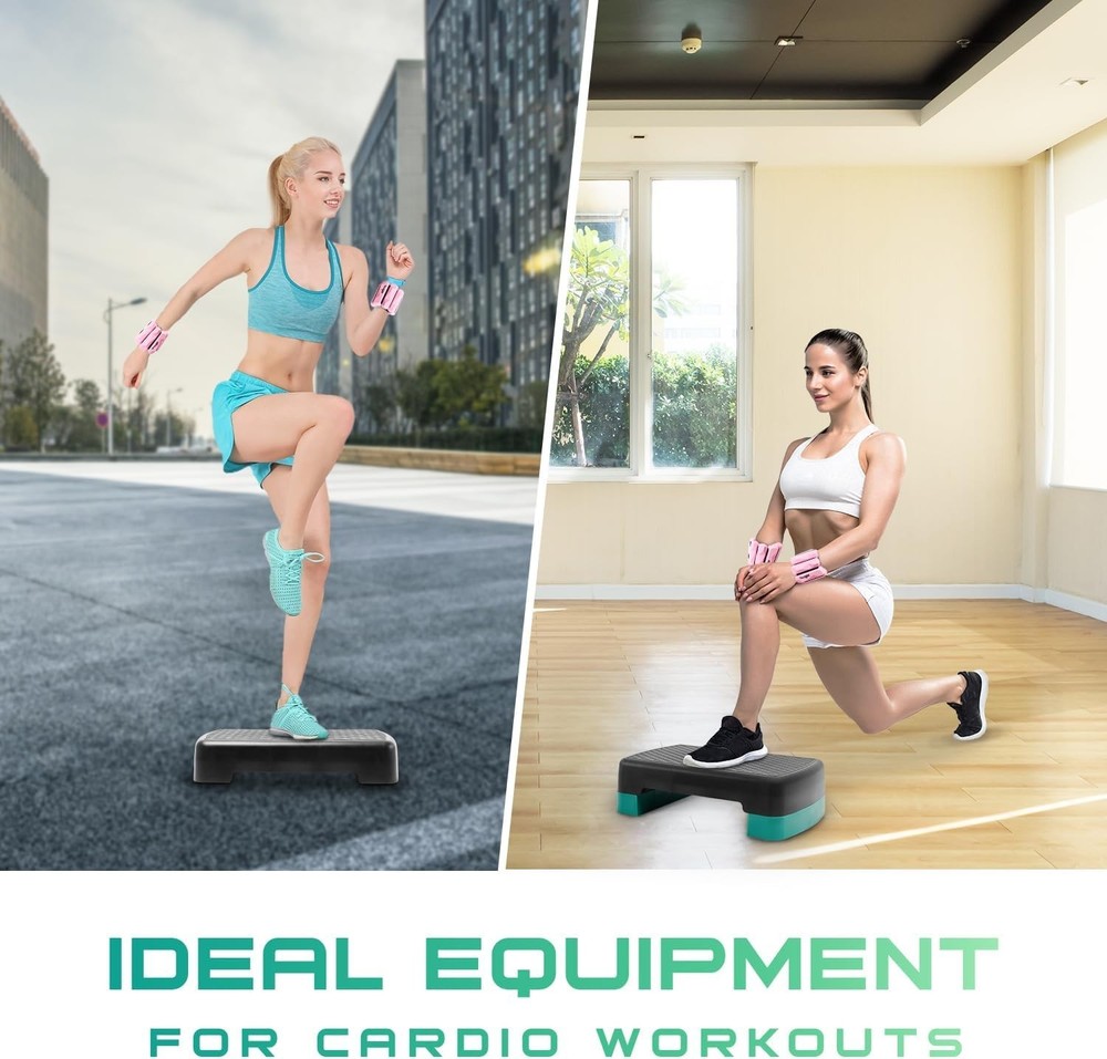 18.9" Aerobic Exercise Step Platform with 2 Risers, Adjustable Height Workout...