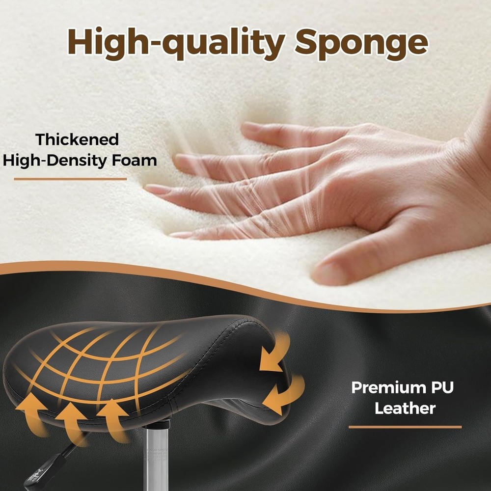 Ergonomic Rolling Saddle Stool Height-Adjustable Rolling 360° Swivel Saddle