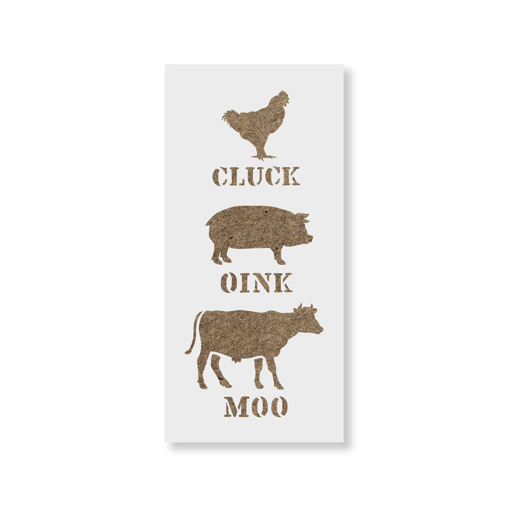 Cluck Oink Moo Stencil - Durable & Reusable Mylar Stencils