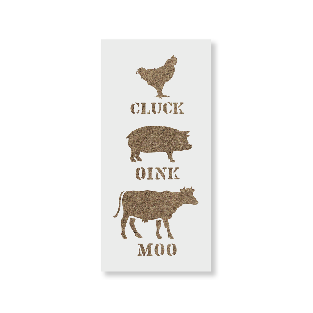 Cluck Oink Moo Stencil - Durable & Reusable Mylar Stencils