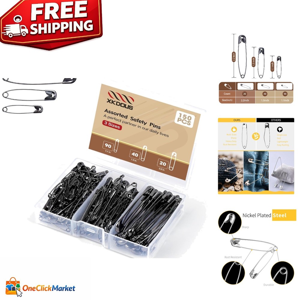 Durable 150 Pcs Assorted Safety Pins - Sharp & Rust Resistant for Everyday Use