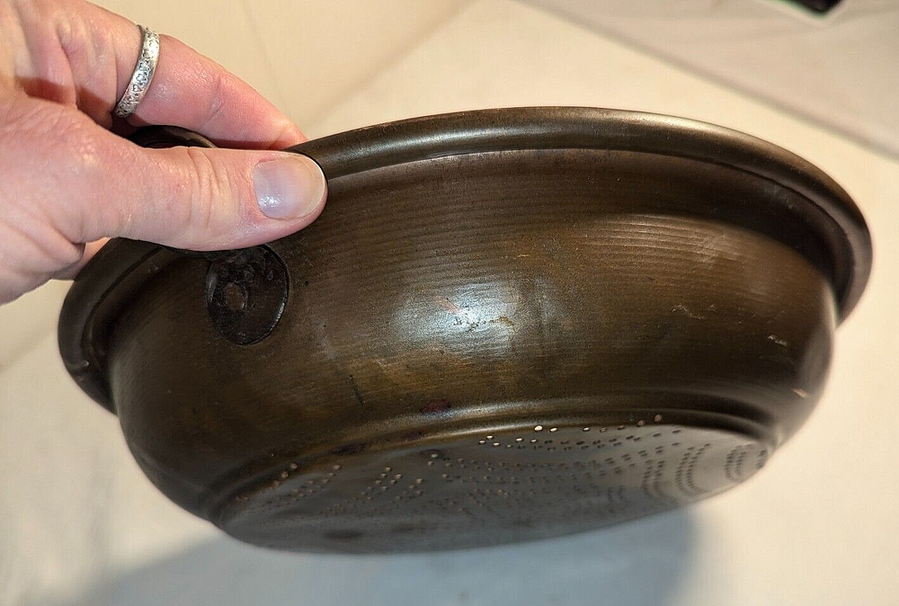 Vtg 12" Copper Plated Spider Web Pattern Colander Strainer Sifter Farm House